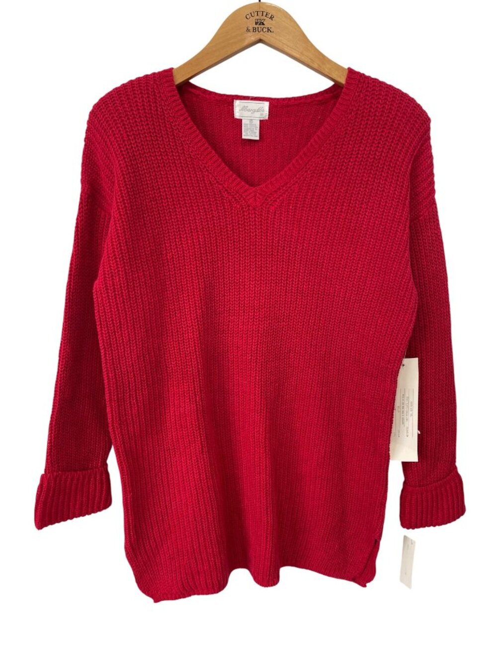 Vintage Margules Sweater Small VNeck Long Sleeve Pullover Red Cozy Deadstock NEW